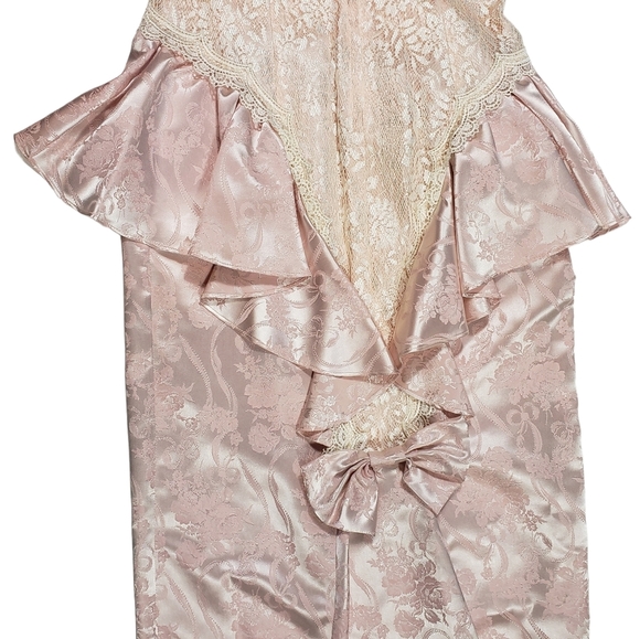 Vintage Scott McClintock Satin Lace Drop Waist Peplum Dress Sz 8 Pink Peach Bow - Picture 10 of 16